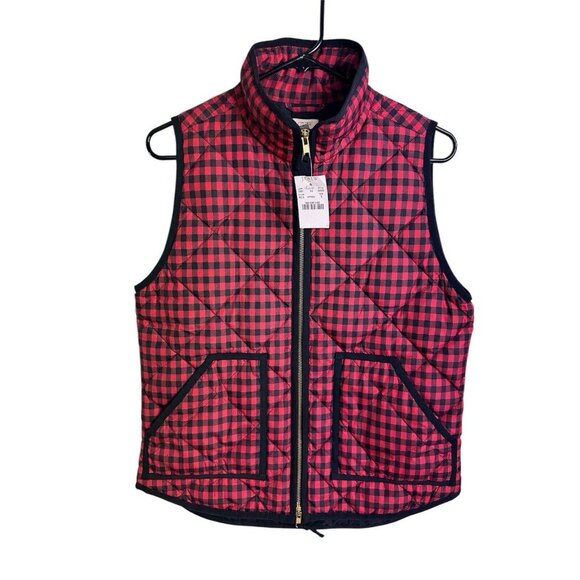J. Crew women’s Red checked Quilted puffer vest with front pockets Size S New - Picture 1 of 12